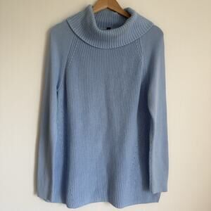 Lands’ End Pastel Blue Cotton Cowl Neck Sweater XL Longline Tunic Raglan Cozy